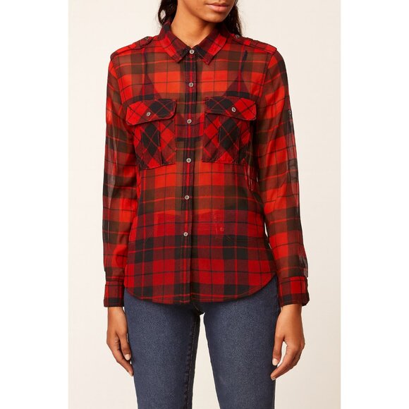 QMack Sheer Button Down Shirt with Holiday Shimmer - Picture 1 of 5